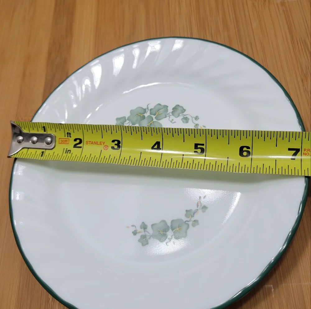 3 Piece Corelle Callaway Dinner Plates Green Ivy Edge Rim White Swirl Plates